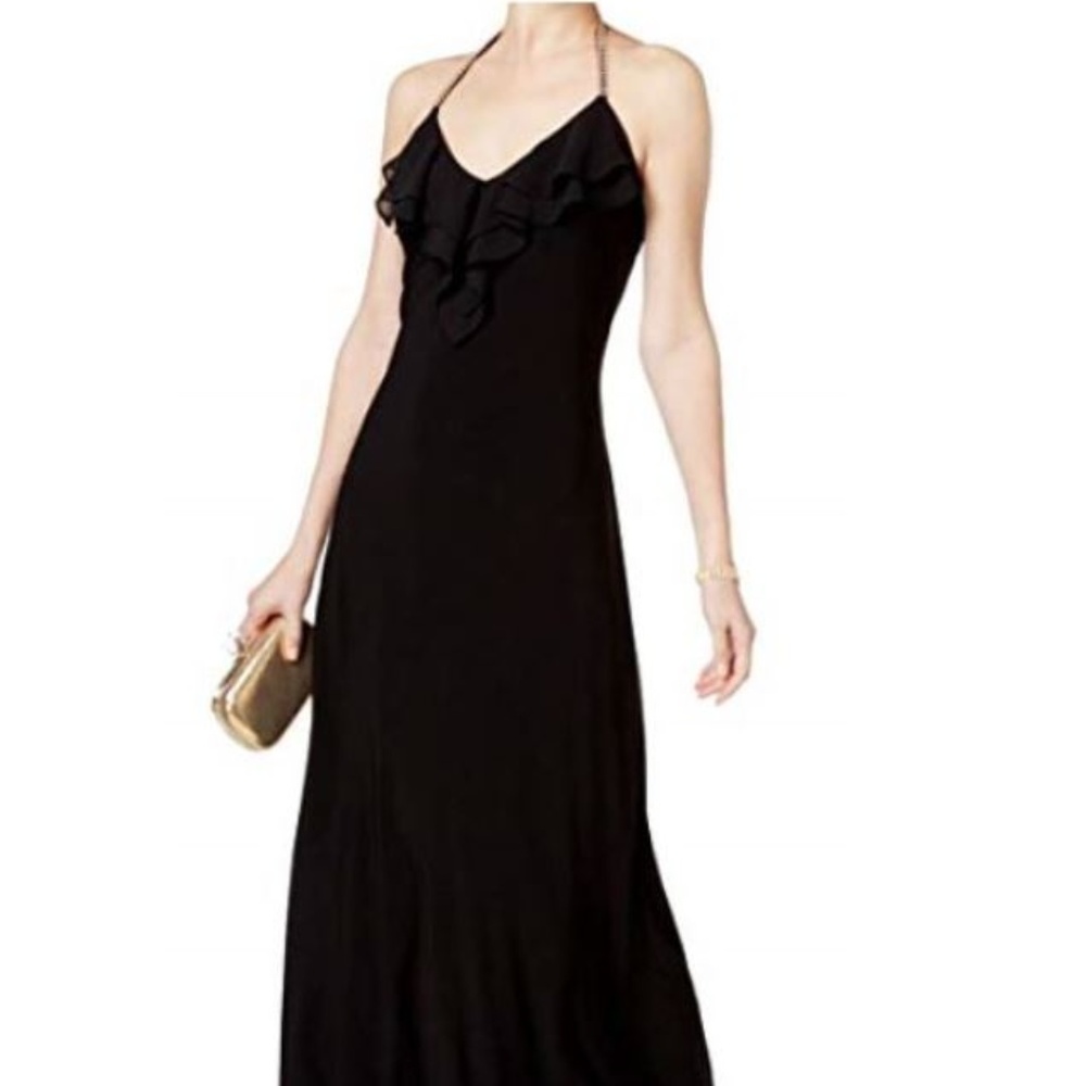 MSK Medium Ruffle Halter Rhinestone Gown